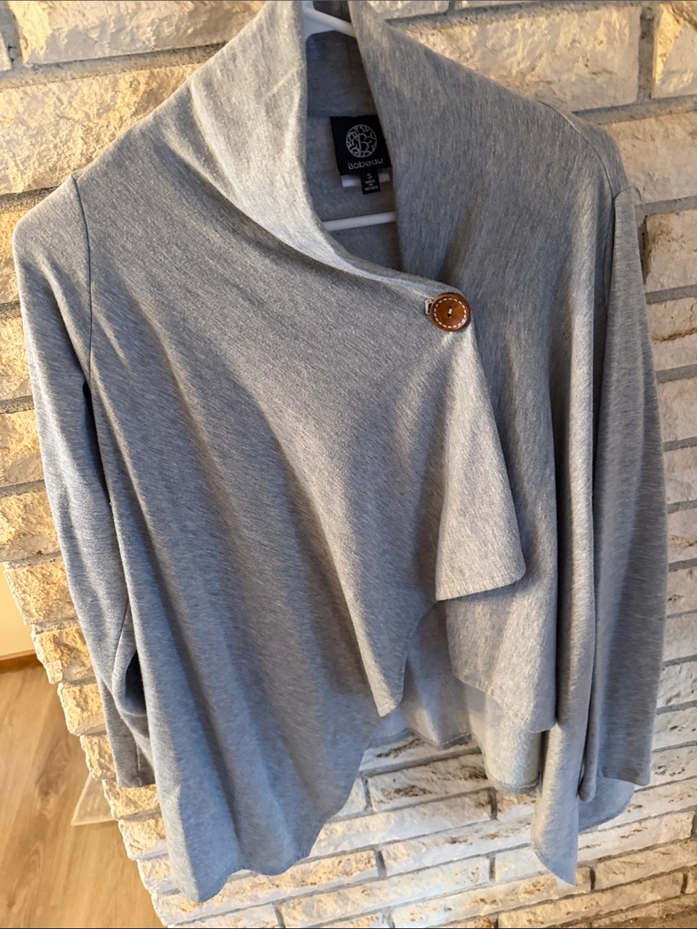 bobeau Light Gray Draped Button-Front Cardigan